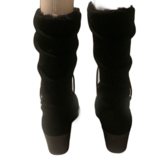 H by Halston Women's Leather Suede Black Boots with Faux Fur Size 10 Wedge - Picture 6 of 12